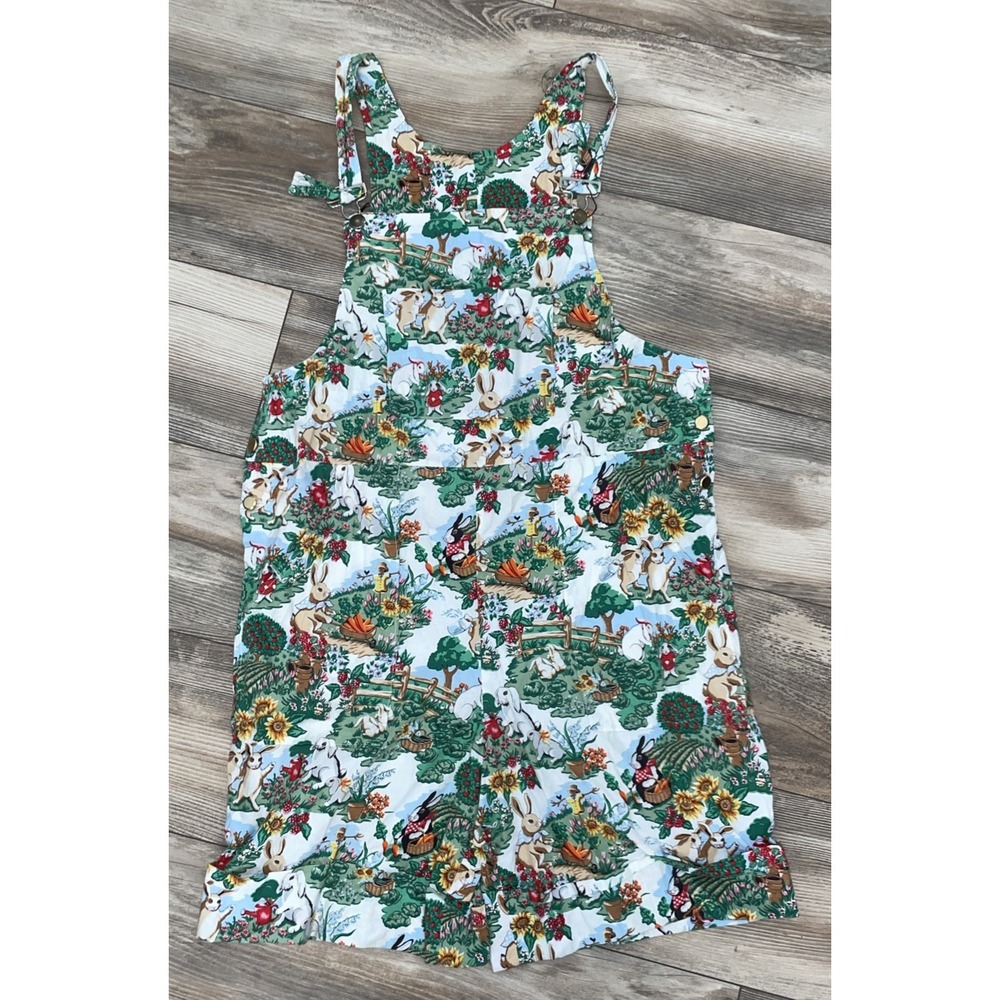 Handmade Bunny Easter Floral Short Overalls Cotton Festival Cuffed Pink Green M